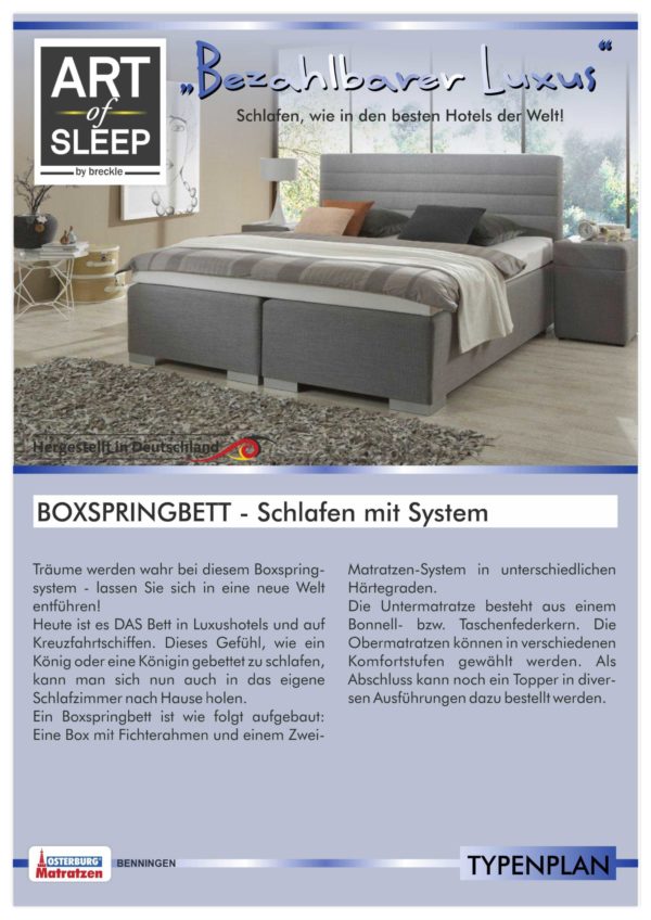 Typenplan Seite 1 - Boxspringbettsystem Osterburg - Das System - Osterburg Matratzen