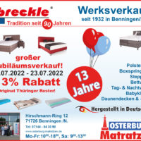 Jubiläumsverkauf bei Osterburg Matratzen Benningen
